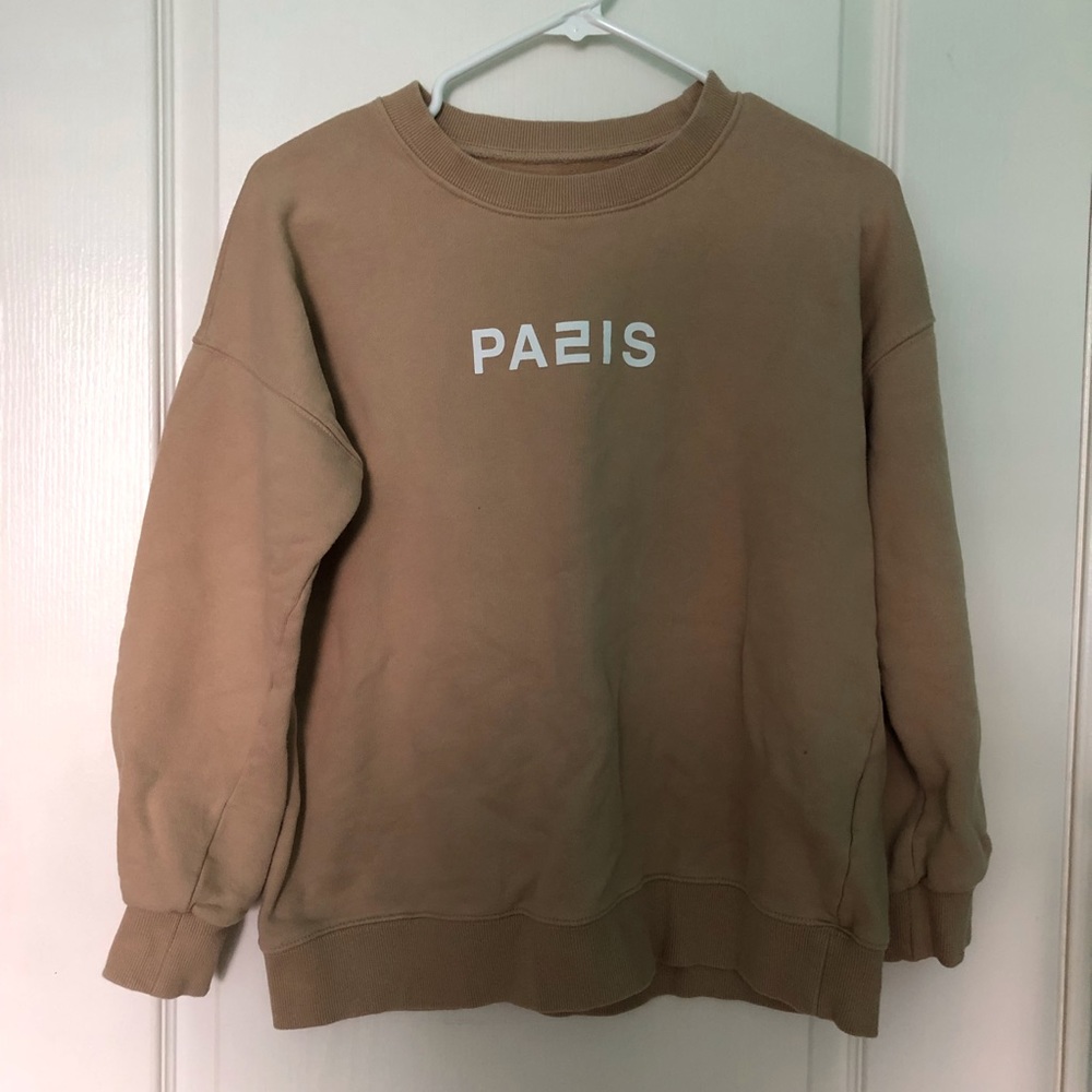 Beige Paris with Hangul City Sweatshirt Korean Fashion Free Size